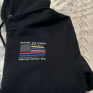 Howitzer Patriot mfg SUPPORT- Black Hooded Pullover military police fire size M